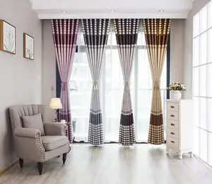 wholesale ready made cheap price fabric cortinas emboss cross stripe jacquard blackout curtain fabric