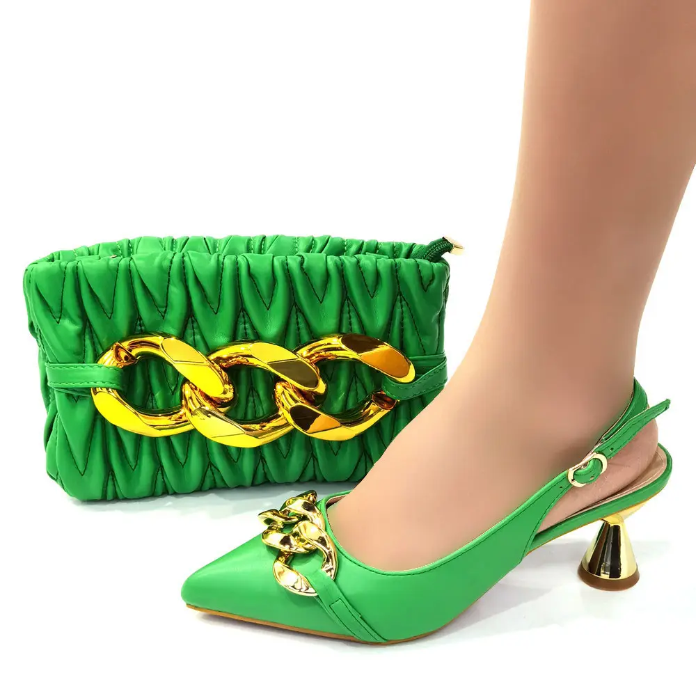 Светло-зеленого цвета в африканском стиле камнями; Комплект из туфель и сумки в продаже Женская обувь женские туфли-лодочки