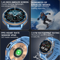 Montre connectée GPS 1,43 pouces AMOLED, étanche 5ATM IP68, cartes hors ligne, assistant vocal IA, plus de 170 modes sportifs, lampe torche LED, pour l'extérieur