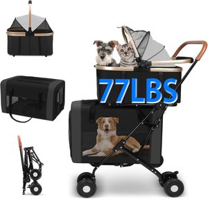 Sac Portable Cage Pliable Animaux Double Chariot 3-en-1 Cage de Voyage avec Double Transporteurs Détachables Double Poussette pour Animaux de Compagnie - Product Image 1