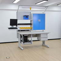 Sistema Antiestático Manual Ajustable, Estación de Trabajo Antiestática, Banco ESD con Almacenamiento Adicional, Riel para Herramientas con Iluminación, Producción Rápida