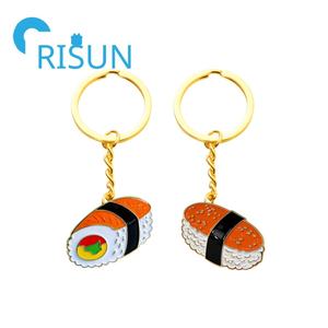 พวงกุญแจโลหะเคลือบลายอาหารญี่ปุ่นฮอกกิไก แซลมอน ซูชิ แบบกำหนดเอง พวงกุญแจ<span class=keywords><strong>อาหาร</strong></span>แสนอร่อย ซูชิโรล - Product Image 2