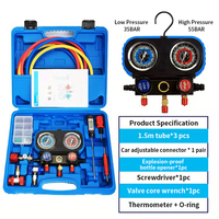 Kit de manomètres 3 voies pour réfrigérants R22, R134, R404, R407, collecteur de climatisation automobile à 3 vannes avec flexibles de 1,5 m et adaptateurs R134a pour robinet de canette