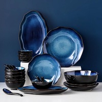 Nordic Style Europe Luxury Fine Dinnerware Set Blue Porcelain Ceramic Restaurant Plates Wholesale Dinnerware Sets