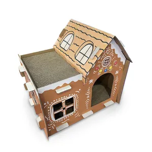 Recycled Eco Friendly Christmas Series Digital Print Corrugated Paper Cat Scratcher House