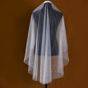YouLaPan M95 Delicate Pearl Single-layer <strong>Veil</strong> <strong>Sparkling</strong> Starry Sky Fabric Minimalist Design No Hair Comb Bridal Accessory - Product Image 3