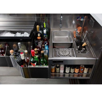 Station de cocktails en acier inoxydable de qualité commerciale avec réfrigérateur et évier, table de mélange multifonctionnelle