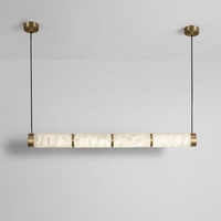 Luminaire suspendu LED horizontal moderne en albâtre de luxe avec lumière blanche chaude douce 2700K et durée de vie de 30 000 heures pour salon