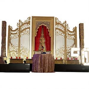 Glamorous Lightweight Modern FRP Backdrop Panels for <b>Wedding</b> Stage with Big Golden Carved <b>Frames</b> Stunning Backstage Decor - Product Image 1