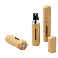 Flacon vaporisateur de parfum en bambou écologique personnalisé, 5 ml, 8 ml, remplissage par le bas, format voyage, avec couvercle en bambou, en plastique, pour parfum