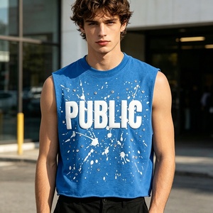 Débardeur sans manches ample style streetwear personnalisé avec impression en relief, motif dessiné à la main, strass et col rond de luxe pour homme - Product Image 3