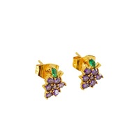 Sweety Style Dames Roestvrij Staal 18K Pvd Vergulde Schattige Mode Sieraden Fruit Druif Stud Kristal Oorbellen Voor Meisjes