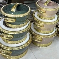 Service de plats isothermes style royal avec bordure dorée gravée, 2,5L, 4,5L, 6,5L, avec poignées ergonomiques