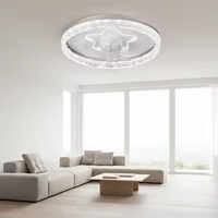 360 °   Ventilateur de plafond intelligent à tête oscillante avec télécommande pour haut-parleur Bluetooth, lampe, design moderne