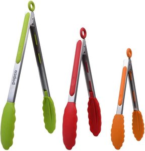Pince de service en silicone pour cuisine, pince de cuisson en acier inoxydable avec embout en silicone pour barbecue - Product Image 1