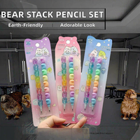 Lot de 2 crayons mécaniques en plastique, motif ours mignon, sans taille-crayon, écologiques, pour étudiants, écriture, école, bureau, sérigraphiés