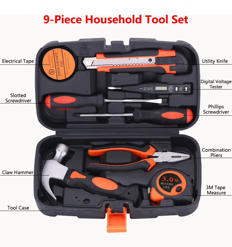 Ensemble d'outils ménagers de 9 pièces