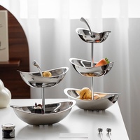Plateau de service à étages en acier inoxydable, support de bol à dessert et fruits, présentoir de buffet moderne de luxe, organisateur de collations, fournisseur en gros