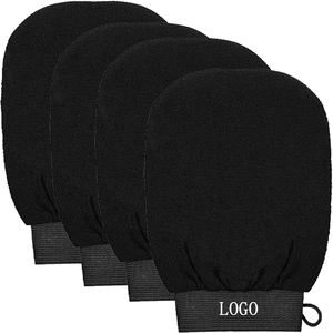 Gants exfoliants personnalisés avec logo, gants de gommage noirs pour le corps, éliminateur de peaux mortes, gommage corporel pour la douche - Product Image 1
