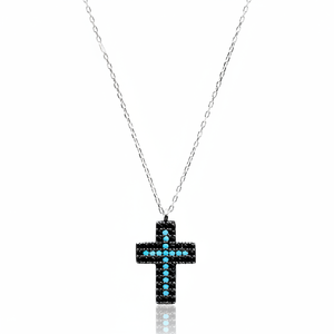 Cruz diseño turquesa circón piedra encanto COLLAR COLGANTE turco hecho a mano venta al por mayor 925 joyería de plata esterlina - Product Image 2