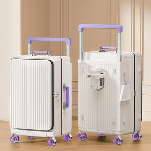 กระเป๋าเดินทาง Travelon แบบเปิดด้านข้างพร้อมหูหิ้วกว้าง ขนาด 28 นิ้ว พร้อมที่วางแก้วและล้อหมุน 360 องศา สำหรับการเดินทางพักผ่อน - Product Image 1