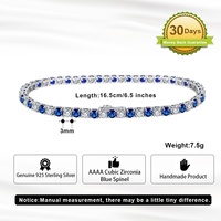 Pulsera de circonita cúbica transparente y zafiro SB137 RINNTIN para mujer, pulsera de tenis de plata de ley 925 de 3 mm con circonita cúbica, a la moda
