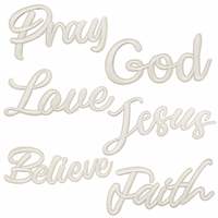Patch brodé thermocollant ajouré avec les mots 'Dieu', 'Jésus', 'Foi', 'Amour', 'Prière' pour la décoration de vêtements et de portefeuilles, vente en gros