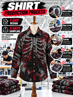 Kemeja Pria Lengan Panjang Kerah Lapel dengan Cetak Grafis 3D Gaya Jalanan Mewah Kustom