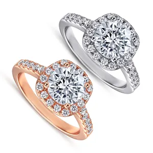 Гало кольца Круглой бриллиантовой CZ 18K золото позолоченное розовым золотом 925 стерлингового серебра, кольцо для помолвки, свадьбы