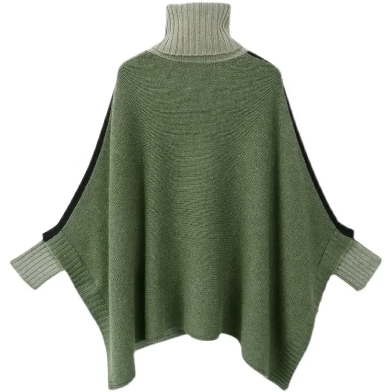 Women's Knitted Long Sleeves Turtle Neck Cashmere No Wool Capes Stole Poncho Women With Sleeves