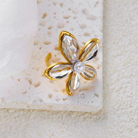 CUMAI Vintage Breite Edelstahl-Statement-Ringe Vergoldete Blumen-Perlen Strukturierte Stapelbare Ringe für Damen Schmuck