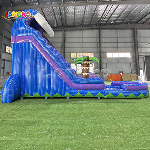 Tobogán Acuático Inflable Comercial Grande Azul con Palmera de Coco para Patio Trasero, Tobogán Acuático Inflable para Adultos - Product Image 1