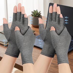 Gants de sport respirants mi-doigts avec support de compression pour la main et le poignet, fermeture auto-agrippante pour les patients atteints d'arthrite - Product Image 3
