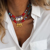 Collar de Acero Inoxidable con Cuentas Azules Griegas y Gran Ojo de Cristal, Amuleto de Verano Azul Claro y Rojo, Regalo para Ella en su Cumpleaños