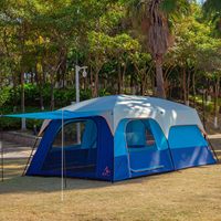 Carpa Familiar Extra Grande para 10-12-14 Personas, 2 Habitaciones, 3 Puertas/Ventanas de Malla, Paredes Rectas de 1500 mm, Impermeable, Doble, para Camping