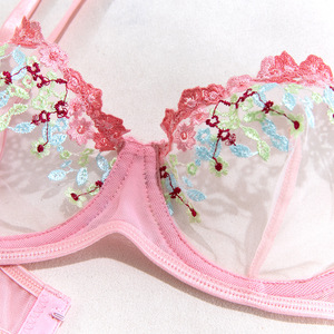 Nouvel ensemble de lingerie sexy avec broderie florale et armatures, soutien-gorge en maille transparente fine pour filles - Product Image 4