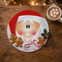 Joyeux Noël - Ensemble de 2 assiettes en fer blanc personnalisables, motif village de Noël et Père Noël, durables, pour service de vacances