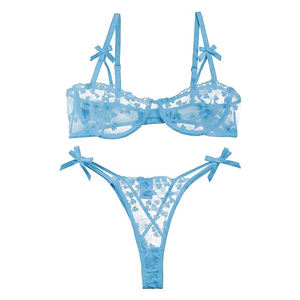 CX192 Sexy Bügel Push-up Riemchen bestickt Mesh Sheer Dessous Set für Frauen BH und Höschen 2 Stück - Product Image 4