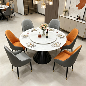 Ensemble de table à manger ronde moderne en marbre avec 6 chaises, design rotatif, pour la salle à manger à domicile - Product Image 1