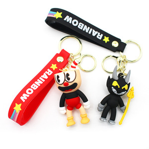 Nouveau 4 Styles Cartoon Cuphead Porte-clés Personnages En Caoutchouc Porte-clés avec Calice <span class=keywords><strong>Mugman</strong></span> Roi Dés le Diable Pendentif - Product Image 4