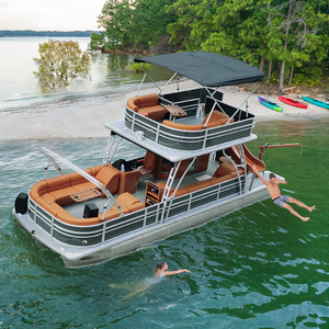 Bote pontón de aluminio con tobogán de cocina, motor fueraborda y GPS para pesca, entretenimiento y turismo, diseño soldado a mano - Product Image 3