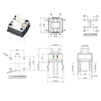 8 broches DPDT PCB mini interrupteurs à bouton-poussoir 3 couleurs LED Interrupteur tactile tactile à bouton-poussoir momentané