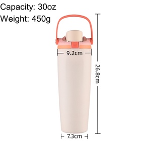 Logo personalizzato Owalo Sway 30oz bottiglia con paglia a doppia parete isolante sottovuoto in acciaio inox da viaggio <span class=keywords><strong>Tumbler</strong></span> 30oz con manico - Product Image 3