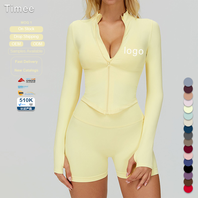 Stand-up Collar Zipper Long-sleeved Yoga Jacket Women's Tight Quick-drying Yoga Wear Outdoor Fitness Sports Top