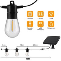 S14 lampu gantung tenaga surya Retro, lampu cincin LED bunga untuk penggunaan luar ruangan tahan air dekorasi gantung untuk taman luar ruangan