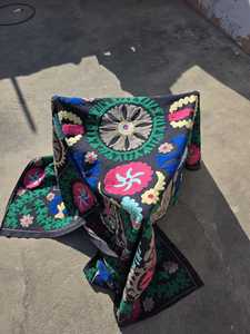 Traditional Uzbek Suzani Cotton <b>Throw</b> Hand Embroidered Bedsheet <b>Bed</b> <b>Cover</b> Colorful Wall Decor - Product Image 2