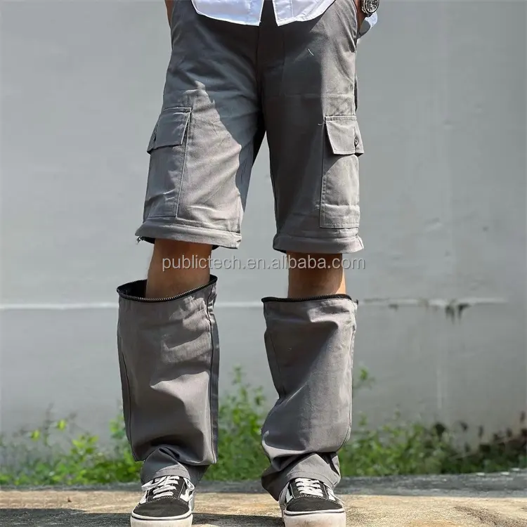 מכס רוכסן רגל ישרה כיסים גדולים מכנסיים רפויים רחבים בגדי רחוב מכנסי מטען רגליים ישרות אפור לגברים