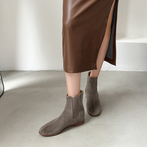 Gon22 stivali Chelsea alla caviglia da donna <span class=keywords><strong>grigio</strong></span> pelle scamosciata alla moda Slip-On in vera pelle autunno inverno - Product Image 2