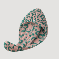 FF6425 Serviette de séchage capillaire en polaire corail à motif léopard, super absorbante, turban pour cheveux, serviette de séchage à domicile