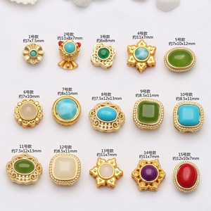 Charme vintage en <span class=keywords><strong>pierre</strong></span> semi-précieuse, perle <span class=keywords><strong>porte</strong></span>-<span class=keywords><strong>bonheur</strong></span> dorée ancienne, motif floral géométrique, en <span class=keywords><strong>jade</strong></span> vert, turquoise, mica violet et larimar - Product Image 5